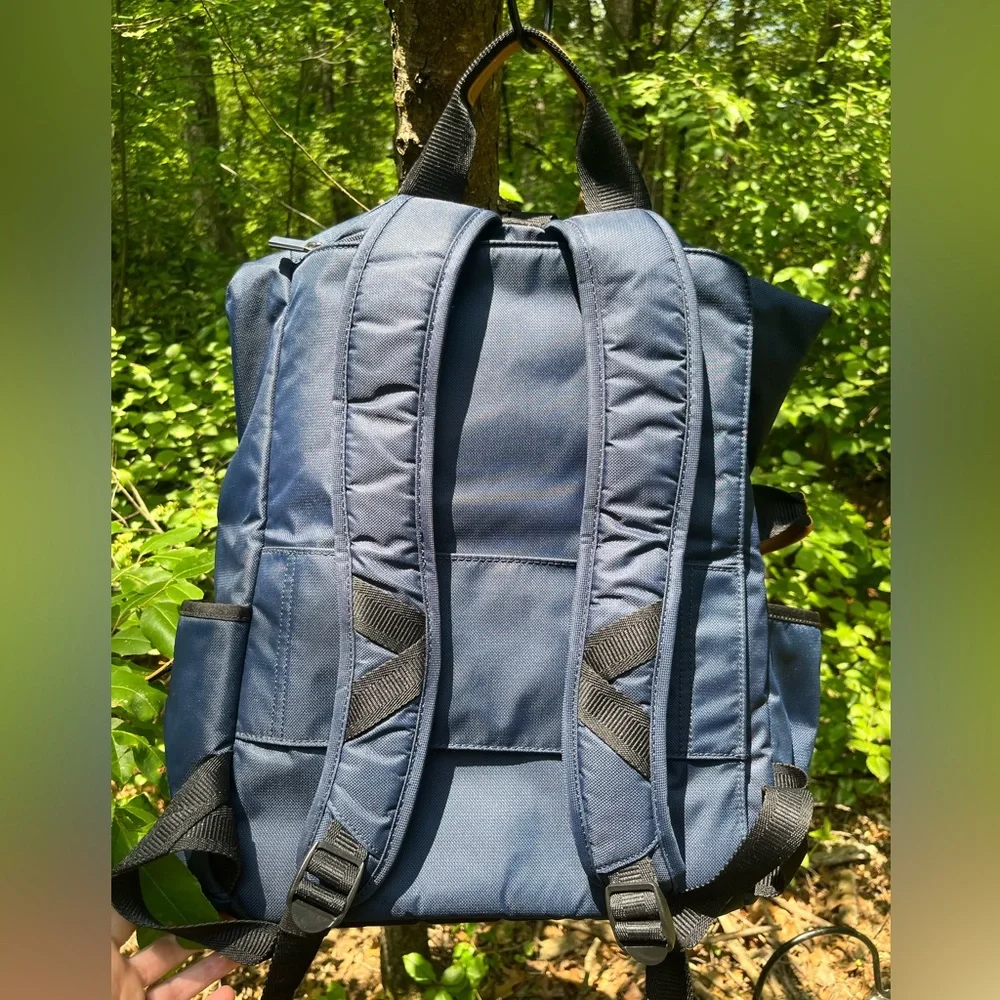Tumi Blue & Black Roll-Top Backpack with Leather Trim